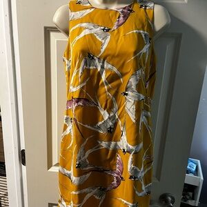 Yellow Bird Print Sleeveless Dress